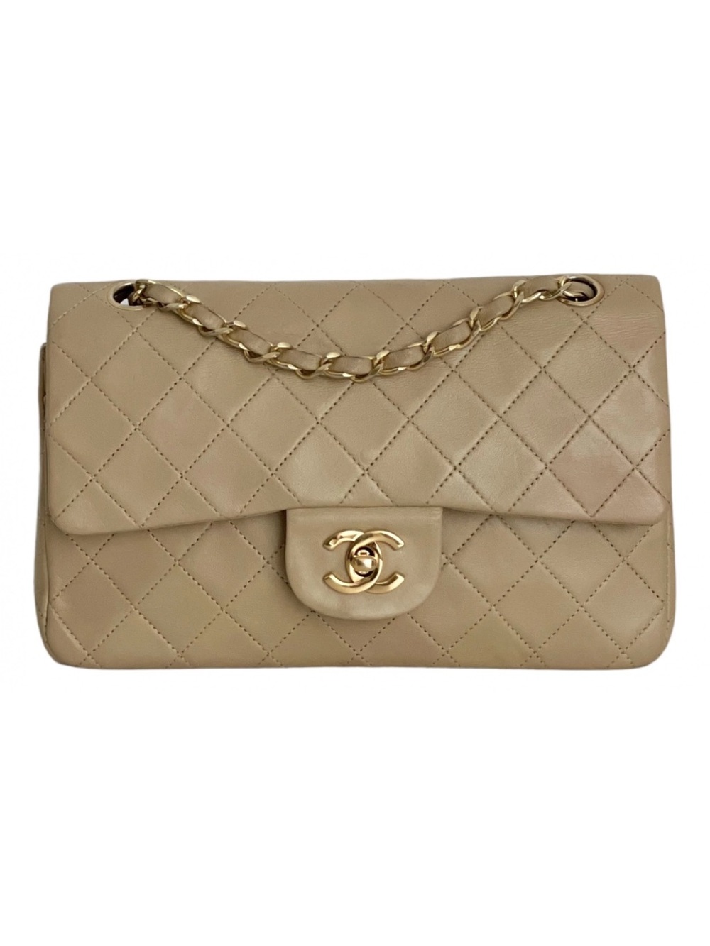 CHANEL Beige Lambskin Leather Shoulder Bag Gold Chain-Entrupy Certification - Picture 1 of 10